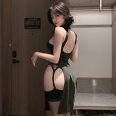 Sexy Chinese Cheongsam High Waist Split Dress in Black